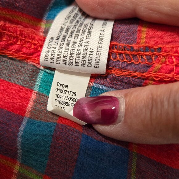 Merona Woman's Casual Orange Plaid Long Sleeve Blouse Button up Size S/P - Picture 9 of 9